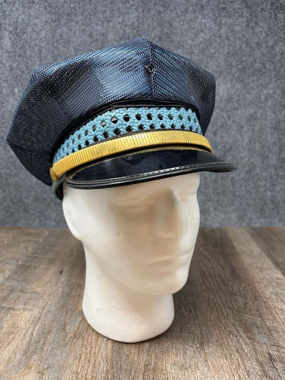 Vintage Pinkerton Security Guard Hat With Cane Weave gold Band rain cap USA MADE